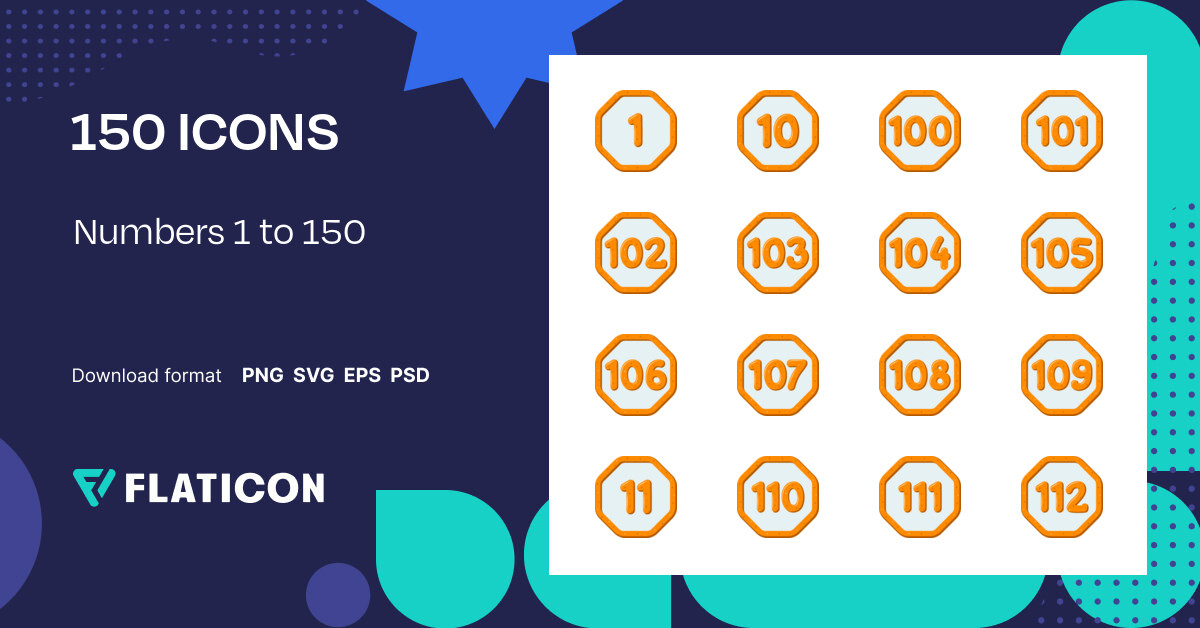 Numbers 1 to 150 Icon Pack | Color fill | 150 .SVG Icons