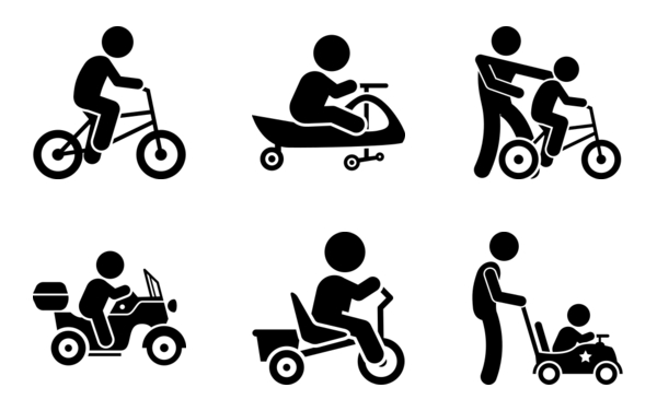 children riding toy vehicles