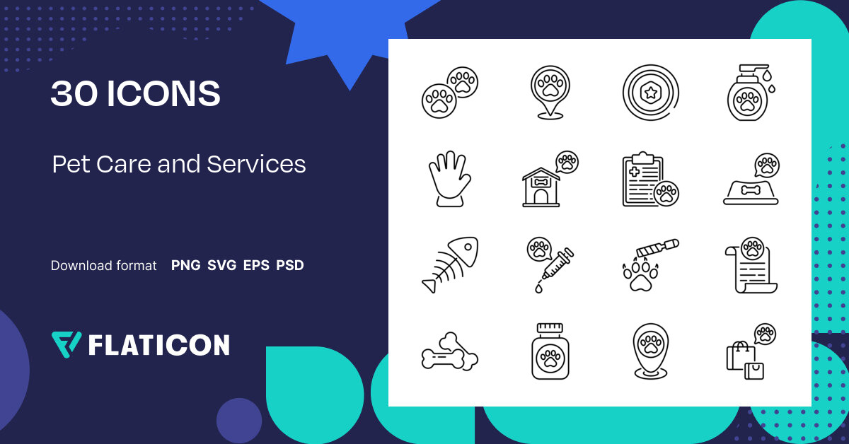 Pet Care and Services Icon Pack | Black outline | 30 .SVG Icons