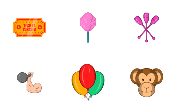 circus icons set cartoon style