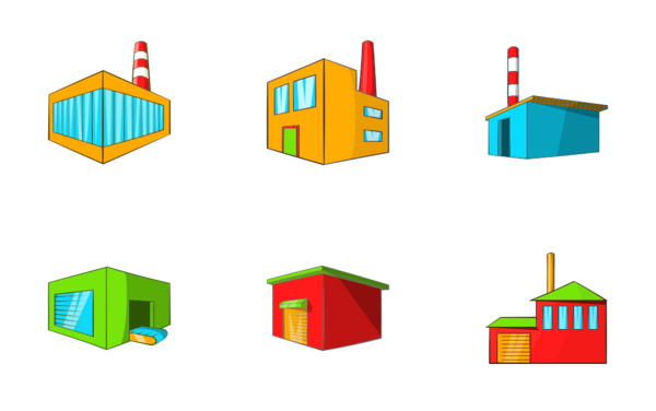 industrial building plants and factories icons set