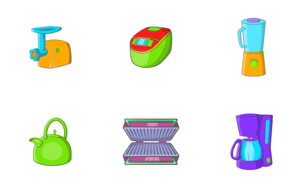 household appliances icons set cartoon style household appliances icons set cartoon style