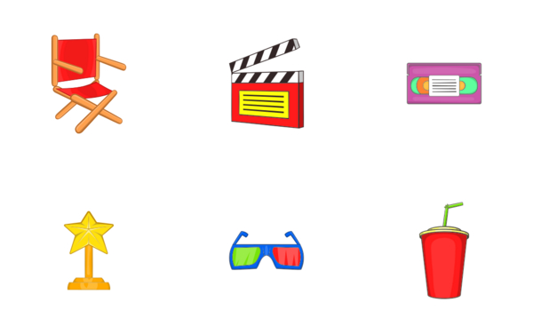 cinema icons set cartoon style