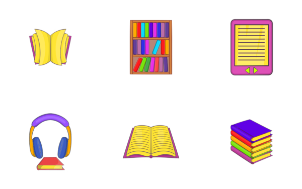 books icons set cartoon style