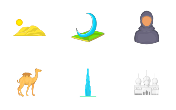 uae icons set cartoon style