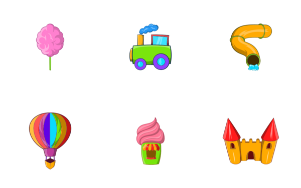 amusement park icons set cartoon style