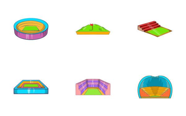 stadium icons set cartoon style