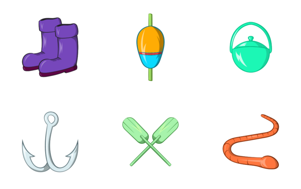 fishing icons set cartoon style