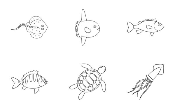 sea animals  outline