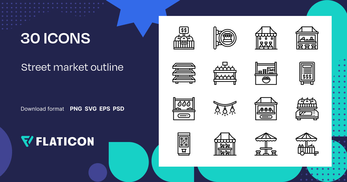 Street market outline Icon Pack | Outline | 30 .SVG Icons