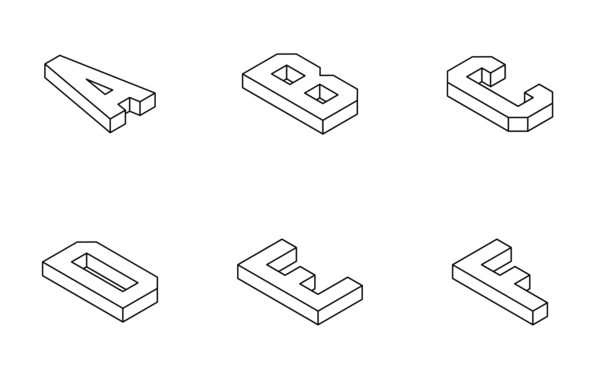 isometric capital letters a to z