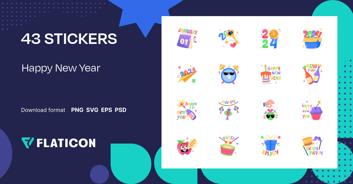 Pack of free Happy New Year stickers (SVG, PNG) Flaticon