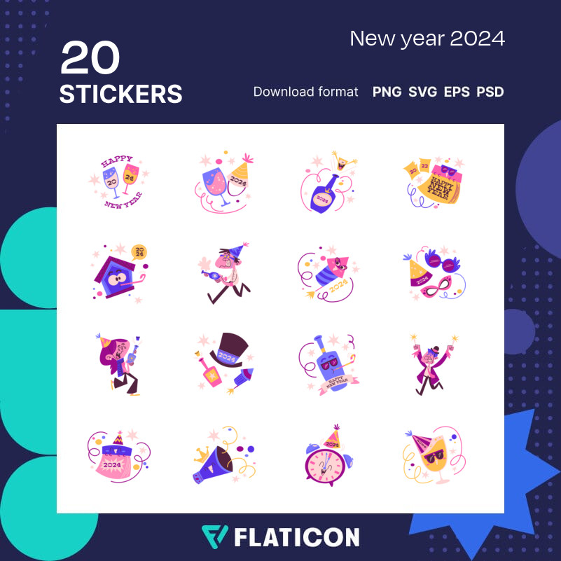 Pack gratuit de stickers New year 2024 (SVG, PNG)