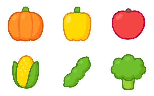 cartoon fruits and vegetables outlined