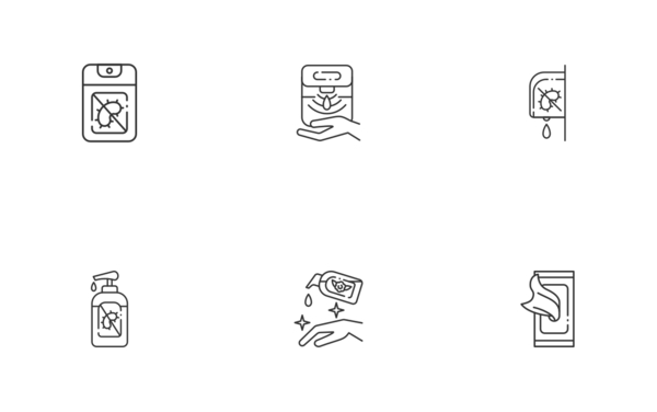 sanitizers types set linear outline sanitizers types set linear outline