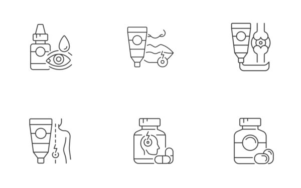 medical treatment icons linear outline