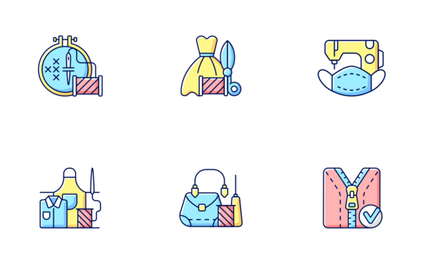 clothing alteration and repair service icons color filled