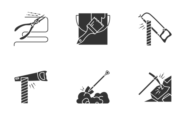 construction tools glyph silhouettes