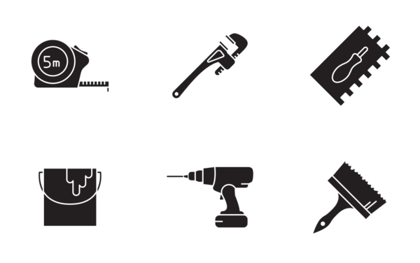 construction tools glyph silhouettes