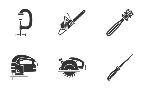 construction tools glyph silhouettes