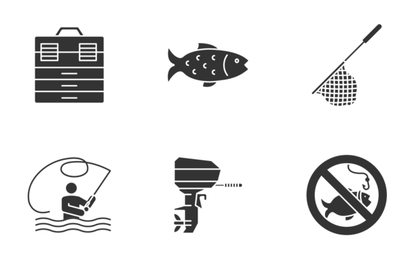 fishing supplies glyph silhouettes