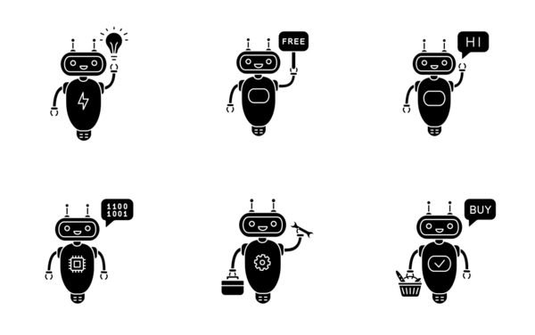 chat bots glyph silhouettes