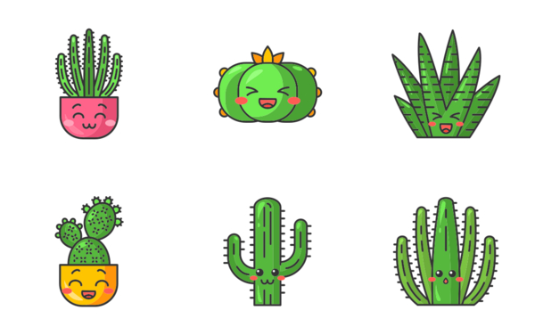 cactuses kawaii color filled