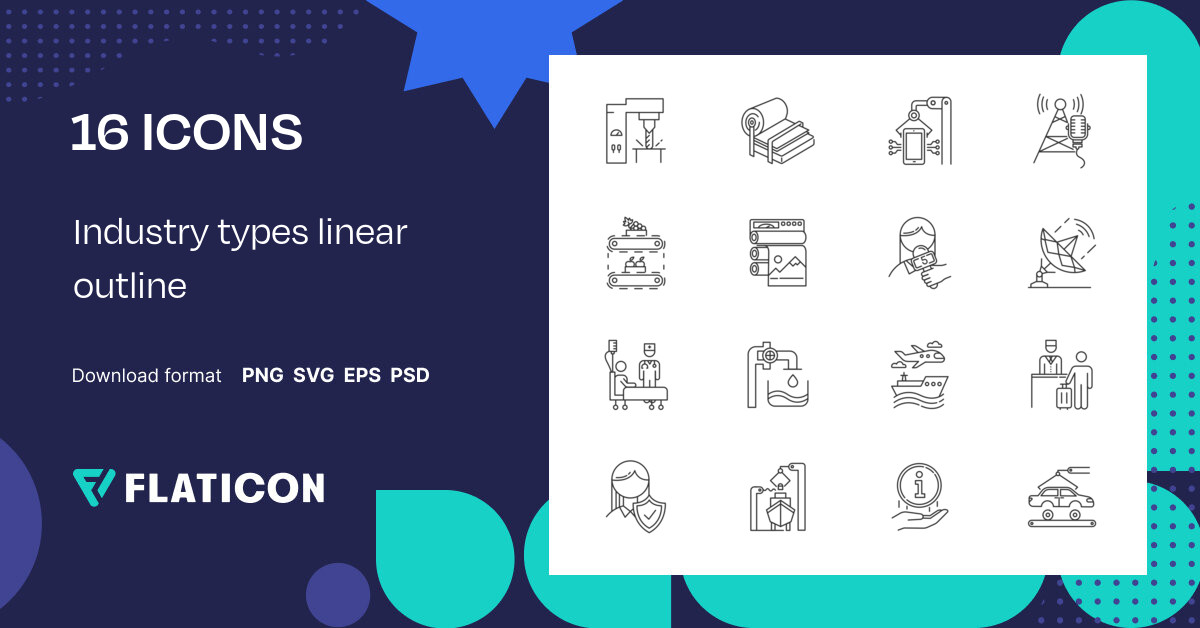Industry types linear outline Icon Pack | Outline | 16 .SVG Icons