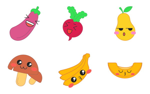 Fruits and vegetables kawaii color filled Fruits and vegetables kawaii color filled