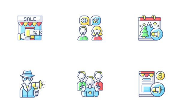 marketing strategies icons color filled