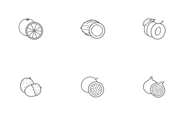 Tropical fruits linear outline Tropical fruits linear outline