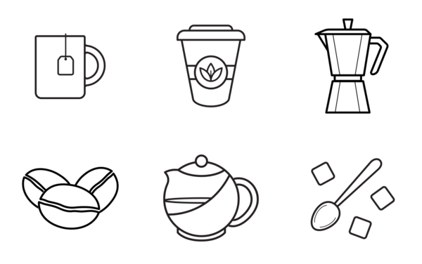 coffee and tea linear outline