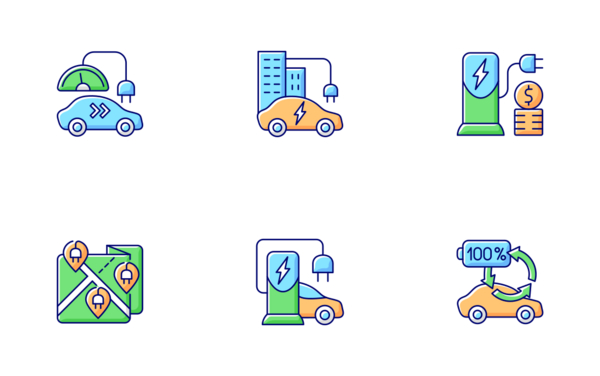 electric vehicle charging icons color filled electric vehicle charging icons color filled