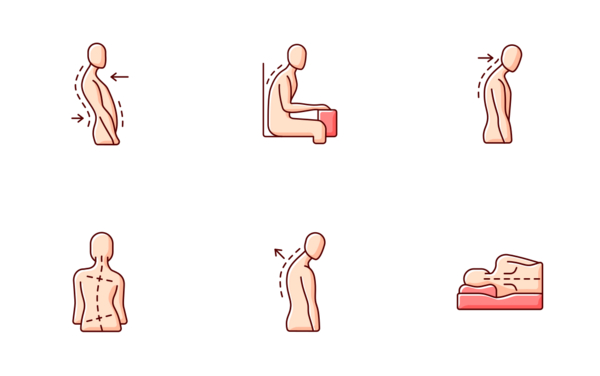 back and posture problems icons color filled