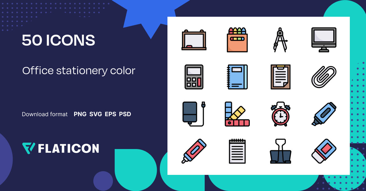 Office stationery color Icon Pack | Color lineal-color | 50 .SVG Icons