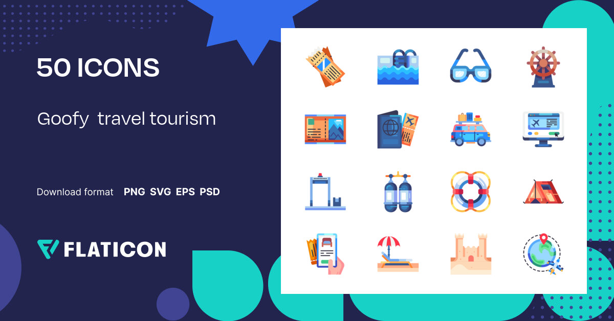 Goofy travel tourism Icon Pack | 50 .SVG Icons