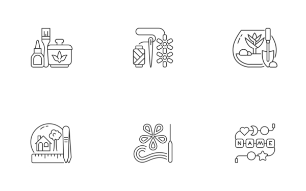 trendy hobbies arts and crafts icons linear outline