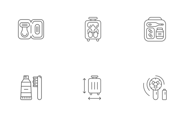 travel size objects icons linear outline