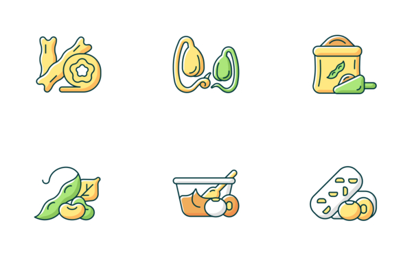 soy foods icons color filled