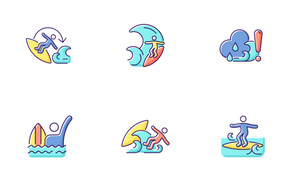 surfing icons color filled