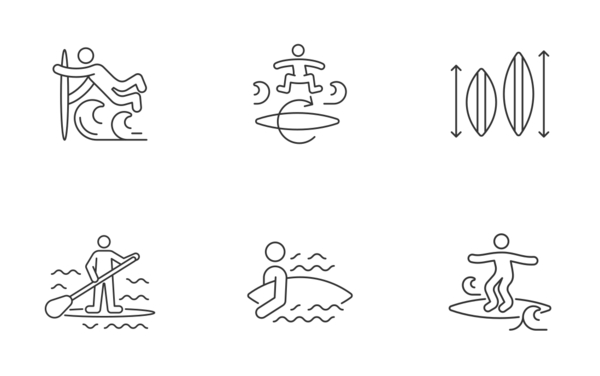 surfing icons linear outline