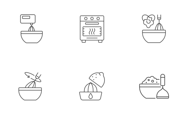 cooking instruction icons linear outline