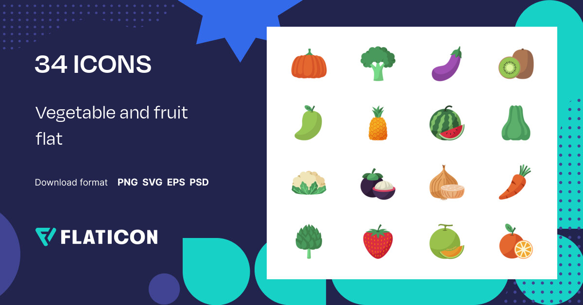 Pack de iconos Vegetable and fruit flat | Others | 34 Iconos .SVG