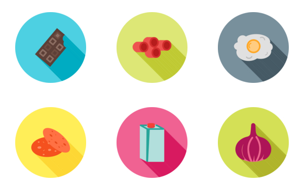 Food drinks flat multicolor background shadow Food drinks flat multicolor background shadow