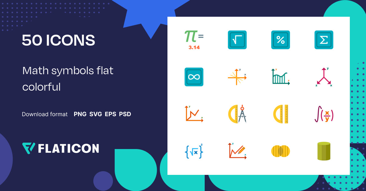 Math symbols flat colorful Icon Pack | 50 .SVG Icons