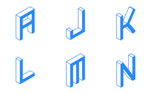 3d isometric capital letters a to z