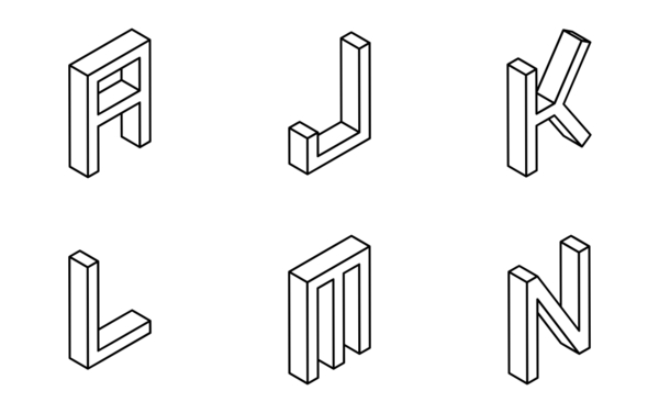 3d isometric capital letters a to z