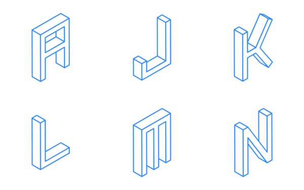 3d isometric capital letters a to z