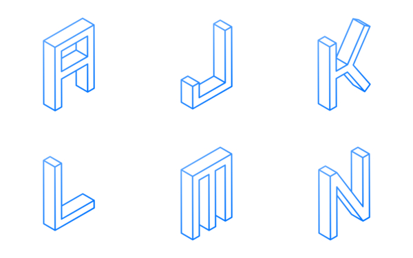 3d isometric capital letters a to z