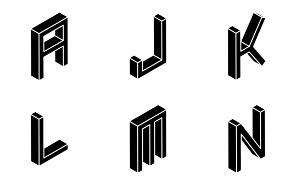 3d isometric capital letters a to z